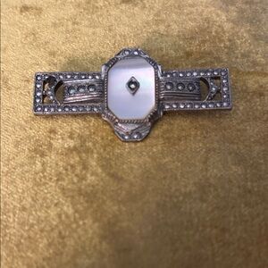 Antique Art Deco Mother‑of‑Pearl and Marcasite Bar Pin